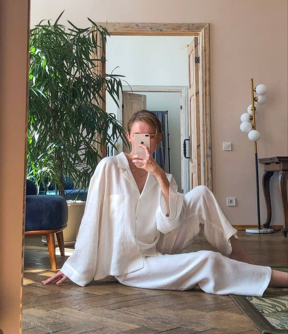 Ivory linen set/ Linen pajamas set with long pants/ Bridesmaid pajamas/ Linen lounger/ Linen pajamas set/Christmas linen pajamas/ Linen pjs