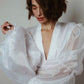 White bridal robe with pearl, silk puff sleeve robe, long wedding robes, bridal party gown, bride robe for wedding day