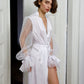 Wedding Silk Kimono Robe, Bridal Silk Robe with Wide Transparent Sleeves, Puff Tulle Sleeves Robe, Bridal Gown, Bridesmaid Gift