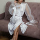 Bridal Robe with Wide Feather Sleeves